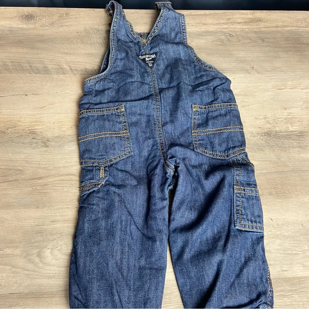 Oshkosh B’gosh 12 Months Classic Denim Blue Jeans Overalls Red‎ Plaid Flannel